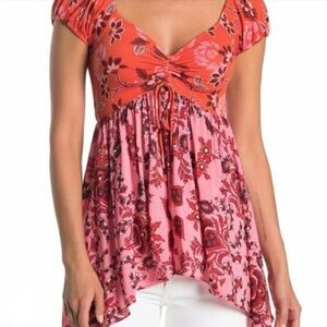 Free People Orange and Pink Top